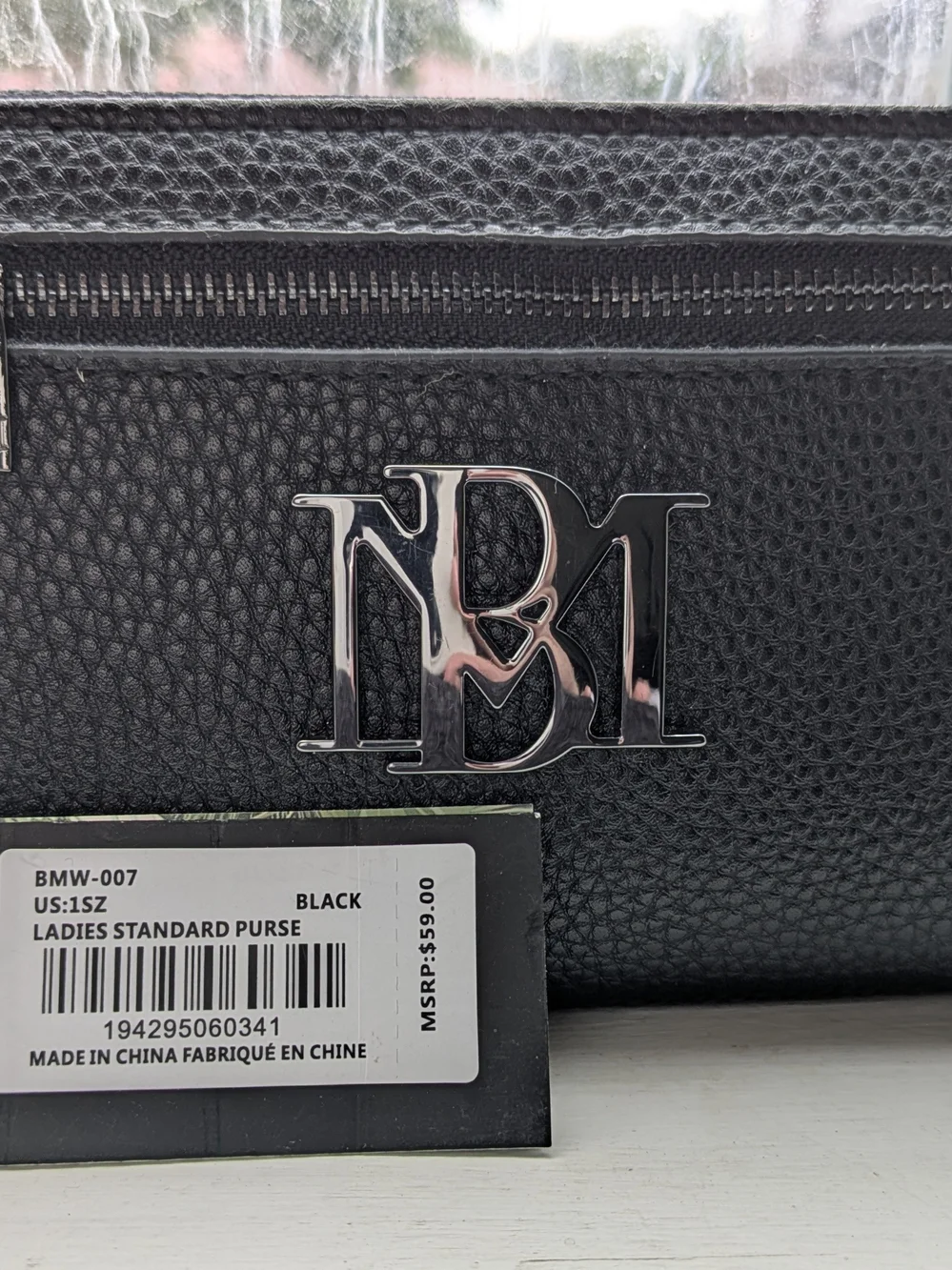 Badgley Mischka Black Leather Zip Pouch Brand New